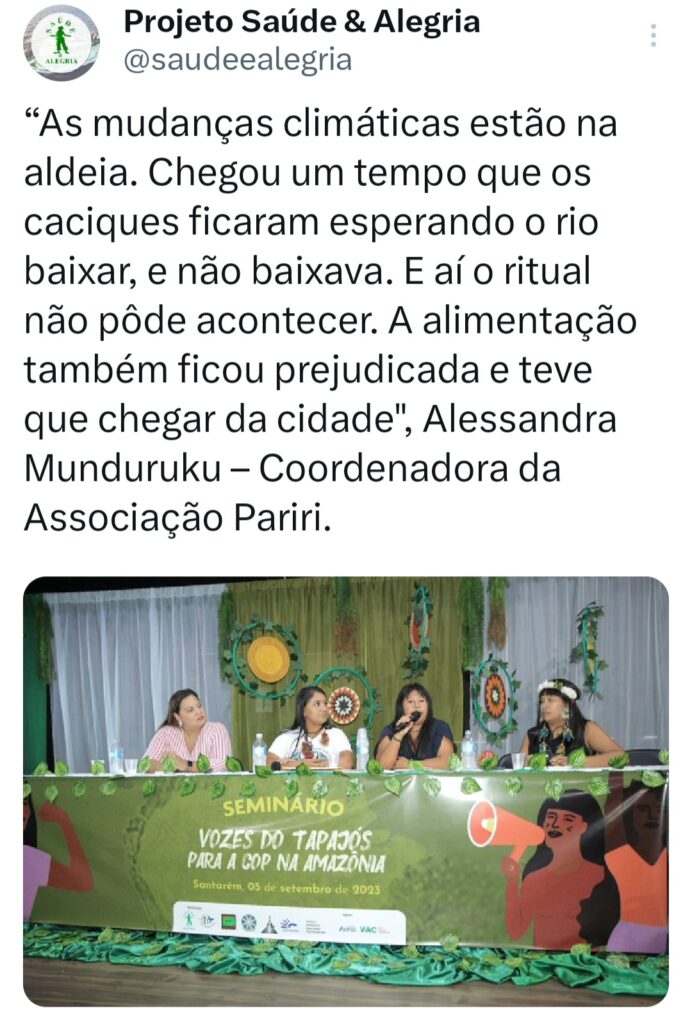 Vozes do Tapajós se articulam para a COP na Amazônia em 2025: “Temos o desafio de furar essa bolha porque somos parte da solução climática” 18 Twittes PSA 15 1