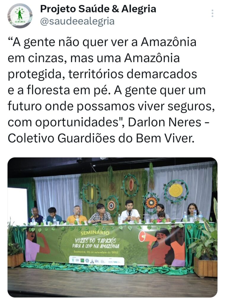 Vozes do Tapajós se articulam para a COP na Amazônia em 2025: “Temos o desafio de furar essa bolha porque somos parte da solução climática” 15 Twittes PSA 20 1