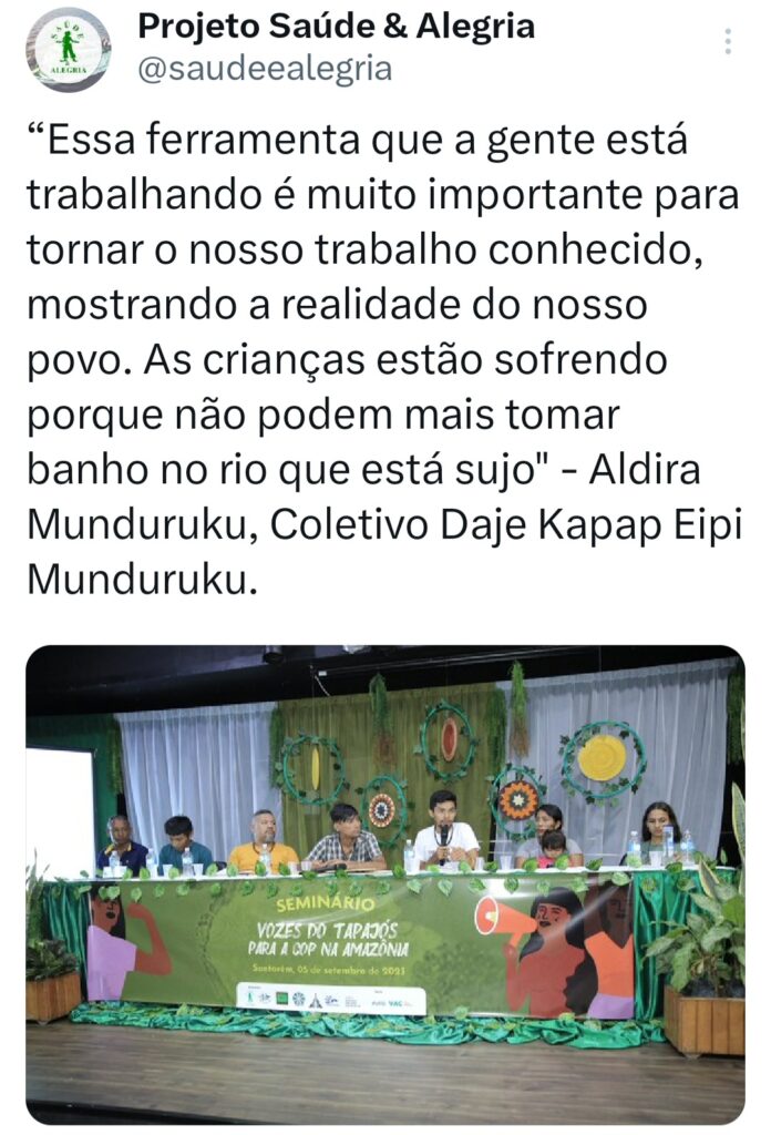 Vozes do Tapajós se articulam para a COP na Amazônia em 2025: “Temos o desafio de furar essa bolha porque somos parte da solução climática” 13 Twittes PSA 22 1