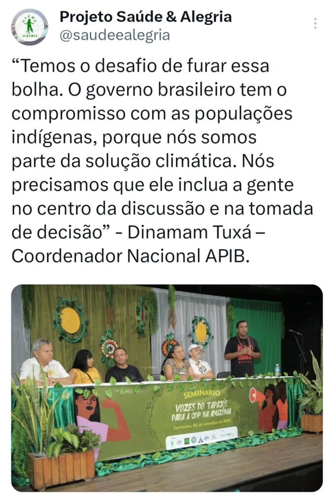 Vozes do Tapajós se articulam para a COP na Amazônia em 2025: “Temos o desafio de furar essa bolha porque somos parte da solução climática” 29 Twittes PSA 4 1